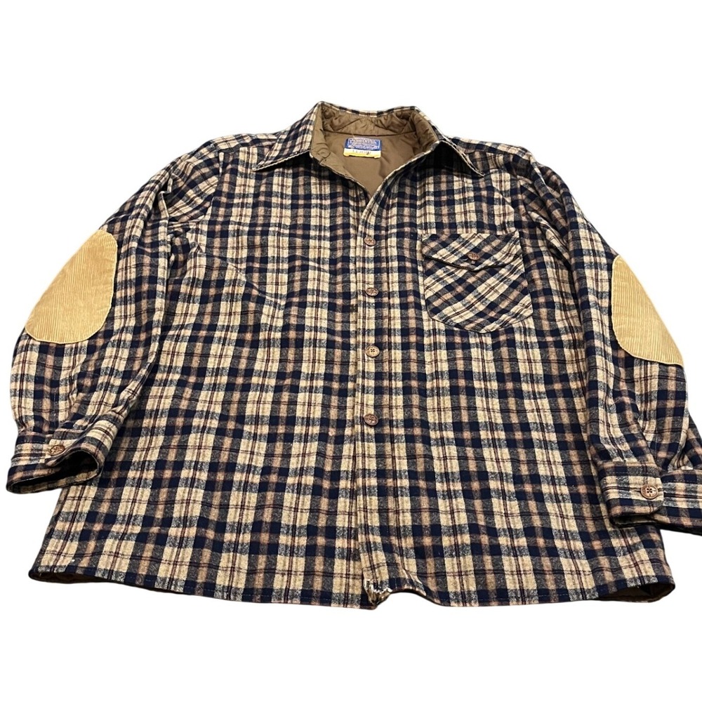 Pendleton Lobo Shirt Jacket Mens L Brown Plaid Wool Thinsulate Elbow Patches